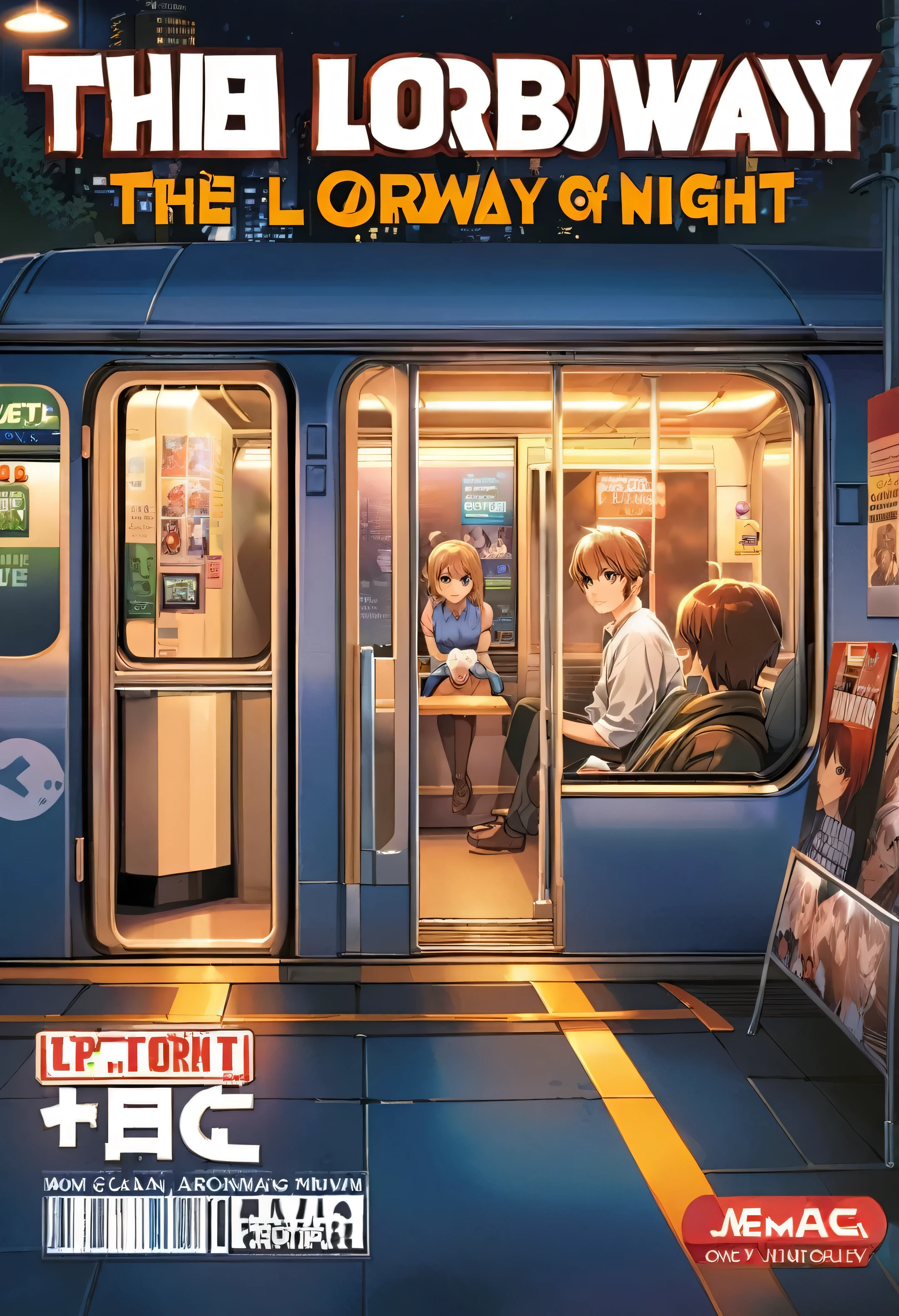 Manga cover style, detailed. best quality, art, the style of Lora Marvin. a subway at night