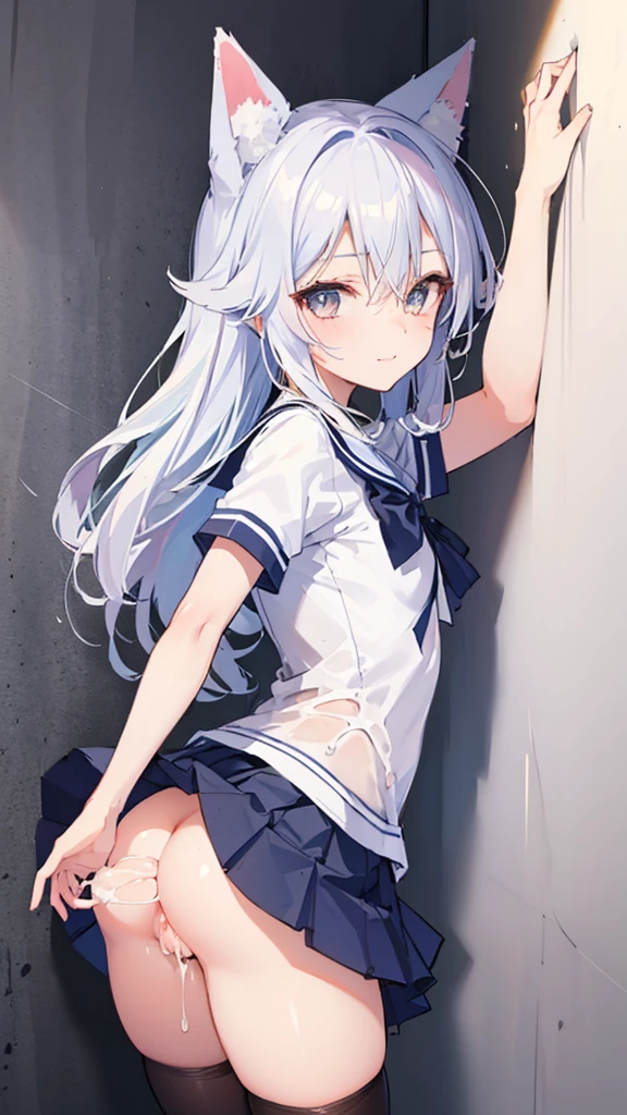 1girl, (,,toddler:1.2), kawaii face, cute face, beauty face,
fox girl, fox ear,
(mugshot on wall:1.4), detailed face, (photo:1.1), (frame:1.2), full view, arm down,
glory wall, through wall, lower body, small ass, onlyass, thin thighs,
cum on ass, after sex, cumdrip, cum on ground, cum in pussy,
, skirt flip, skirt,
black_thighhighs,
silver hair, tired hair, Very long hair, hairs between eyes, tareme, closed Mouth, light smile,
(sketch:0.3)
(rough drawing:1.3)