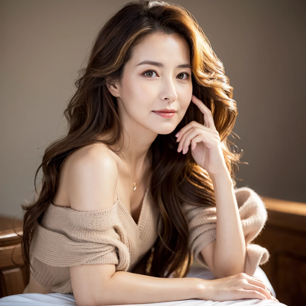 Beautiful mature woman with beautiful wavy long hair, Sexy Mature, Ultra-high resolution,(Realistic:1.4), ((Highest quality)), ((masterpiece)), (be familiar with),