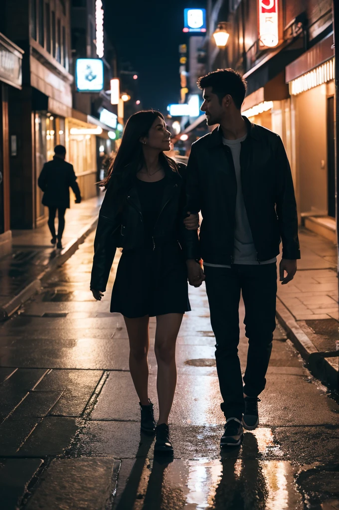 Couple walking at night