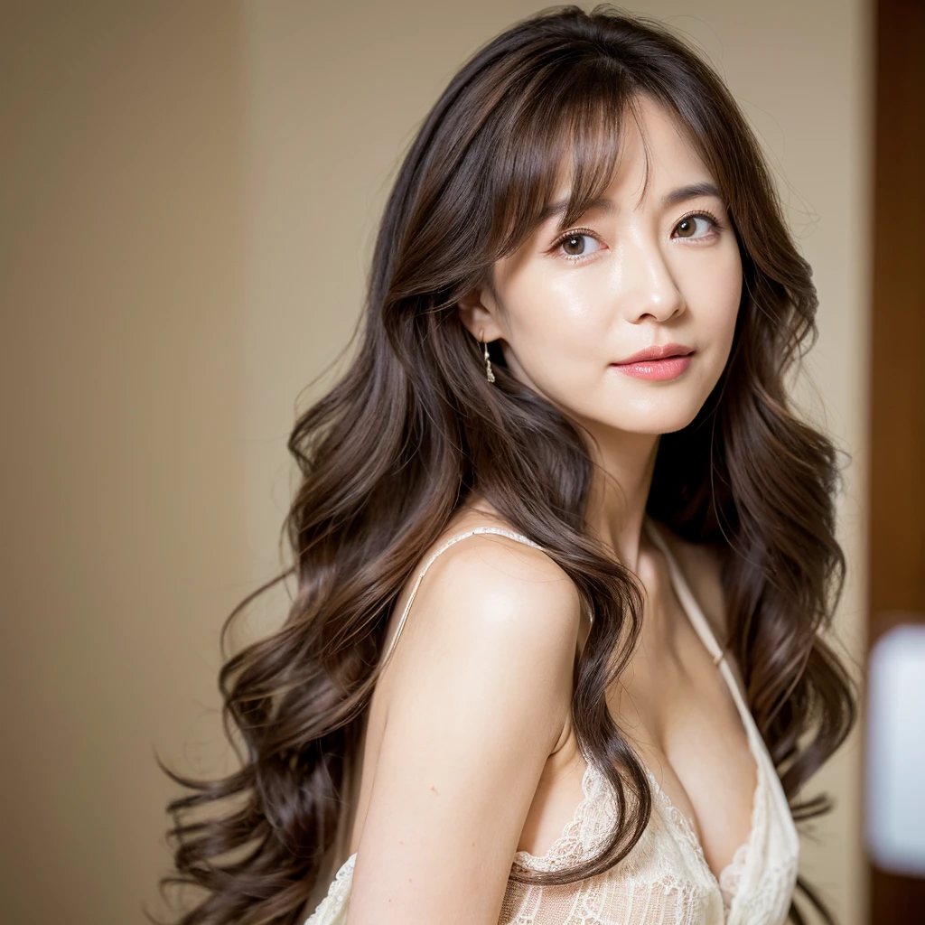 Beautiful mature woman with beautiful wavy long hair, Sexy Mature, Ultra-high resolution,(Realistic:1.4), ((Highest quality)), ((masterpiece)), (be familiar with),