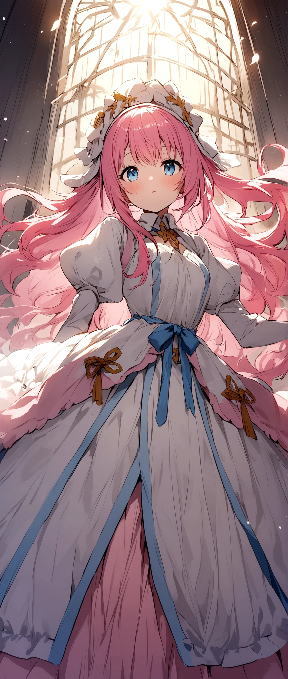 Pink Hair、long、Grating、Light blue eyeiko costume