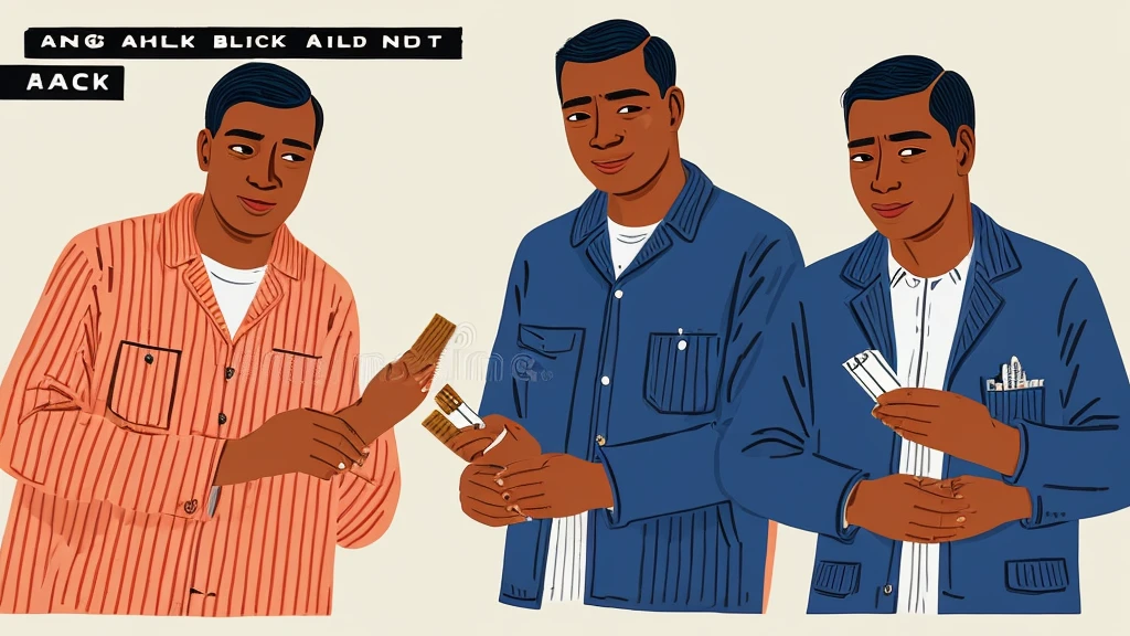 a young man with slicked-back black hair buying cigarettes from an older gentleman at a warung, detailed illustration, intricate linework, black and white with a touch of color