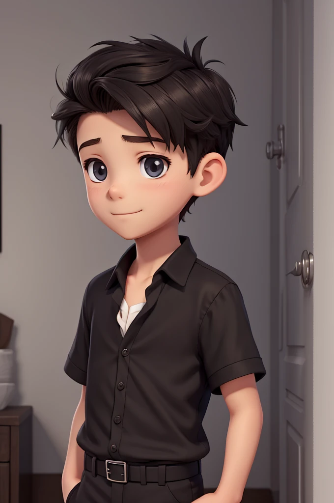 young,Boy,Boy,Chemise noire,chemise noire,young,(best quality: 0,8), illustration parfaite d&#39;アニメ, Retrato em close-up extremo de um Boy,desenho animado de um Boy com cabelo curso liso , portrait d&#39;Digital illustration, retrato colorido detailed illustration detailed portrait, Digital illustration - portrait de dessin animé, Digital illustration couleur, Stylized portrait, portrait d&#39;digital art,best quality),(High quality)bright background