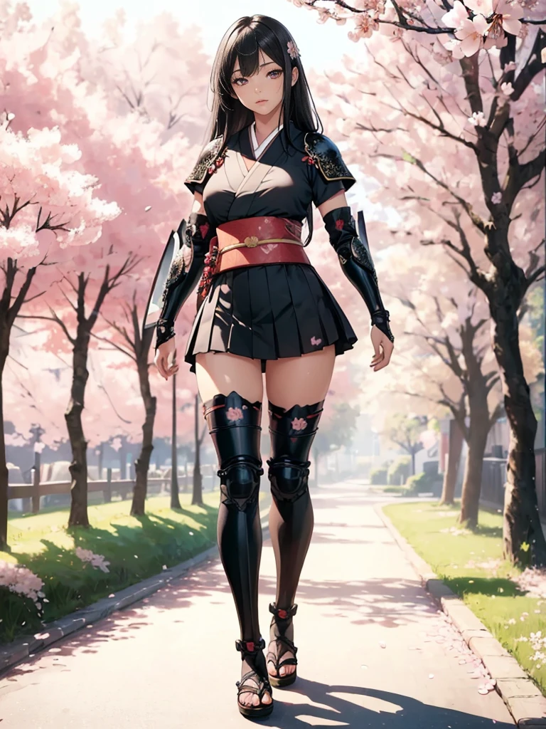 ((1girl, solo)), beautiful body, (perfect anatomy, perfect body, perfect hands, perfect legs), (five fingers:1.5), natural proportions, sexy body, large breasts, cowboy shot BREAK
((extremely detailed face)), (beautiful detailed eyes:1.6), (realistic pupils, realistic iris:1), expressive eyes, looking at viewer, (clear eyes:1.3), (hyperrealistic:1.2), (detailed skin texture:1.2), smooth skin, (black hair:1.5), (red eyes:1.3), long hair, (straight hair:1.5), blunt bangs, (detailed lips:1.2), (attractive lips:1.1), (glossy lips:1.1), (parted lips), perfect face, perfect eyes BREAK
Samurai, japanese clothes, (short kimono:1.5), (arm guard:1.5), ((micro mini skirt)), pleated skirt, black skirt, zettai ryouiki, thighs, black thighhighs, (greaves:1.3), skindentation, tassel, shimenawa BREAK
Outdoors, day, (spring:1.3), (((cherry blossoms))), nature, ((trees)) BREAK
(masterpiece:1.5), anime-style, top quality, best quality, (beautiful and aesthetic:1.2), (ultra detail:1.5), Ultra-detailed depiction, Ultra-precise depiction, extremely detailed 8k illustration, high resolution, (highly detailed shading:1.2), (realistic lighting:1.4), perfect lighting, vibrant colors, dynamic tones, striking hues, 8k, absurd resolution, perfect shadows, hdr, UHD, ambient lighting, realistic, ultra-realistic, photo realistic, highly detailed, rich detail, luminous colors, fine texture, intricate design, professional illustration, (soft light:1.2), (illustration:0.7)