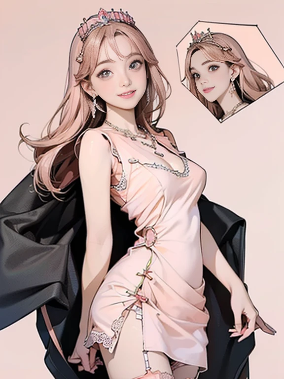 ((((Highest quality))))、(((Ultra-precision CG16K wallpaper)))、(((masterpiece)))、(((Very detailed)))、(((Attention to detail)))、((129 year old mature woman:1.6))、((人のとてもbeautiful日本の顔))、((Urizane Face:1.8))、((Medium Straight Hair:1.8))、(Shiny Hair)、繊細に描かれたbeautiful顔、(Dark Eyes、Reflected light from the eyes)、double eyelid、High nose、Small nostrils、Small Mouth、Seductive lips、beautiful breasts、((C cup size breasts))、Cleavage、Delicate nails、beautiful feet、Thin thighs、eight-headed body、Perfect proportions、Perfect Anatomy、Perfect composition、beautiful detailed shading、beautiful, Natural light、beautiful detail glow、Written boundary depth、(((High chroma)))、(((Genuine:1.9)))、((Vivid:1.5))、((beautiful Skin))、((Skin Texture))、((Genuineな皮膚感))、(((Cowboy Shot:1.6)))、(((Front view、Shoot from the front、Front Low Angle:1.6)))、(((smile:1.5)))、(((View your viewers:1.6)))、Bright sunlight、Natural light、(((background_Glass Square、Mountain、Sky and Clouds:1.5)))、(Standing pose:1.6)、(((Salmon pink sleeveless gauze mini dress:1.6)))、((tiara、necklace、Wear earrings:1.5))、((Lace Stockings Clothed:1.2))、