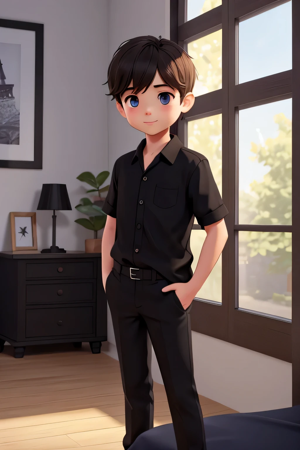 young,Boy,Boy,Chemise noire,chemise noire,young,(best quality: 0,8), illustration parfaite d&#39;アニメ, Retrato em close-up extremo de um Boy,desenho animado de um Boy com cabelo curso liso , portrait d&#39;Digital illustration, retrato colorido detailed illustration detailed portrait, Digital illustration - portrait de dessin animé, Digital illustration couleur, Stylized portrait, portrait d&#39;digital art,best quality),(High quality)bright background