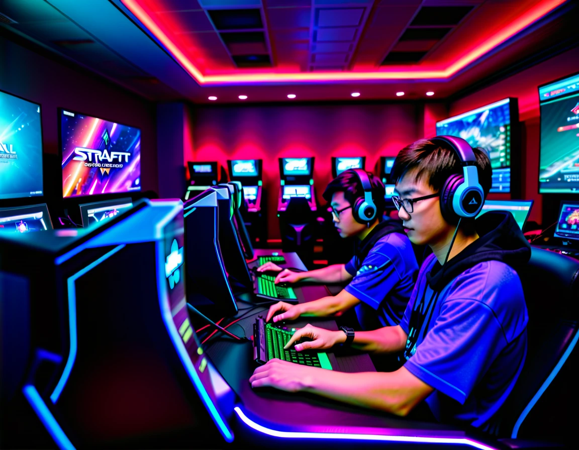 很多人坐在桌子旁玩game, Gaming Style, E-Sports, gamble, led gamble, gamble computers, Ark of Tomorrow, gamble room, The fourth race in StarCraft II, taken in 2 0 2 0, Qatar, Shot with Canon EOS R 6, playing games, Filmed in 2022, game