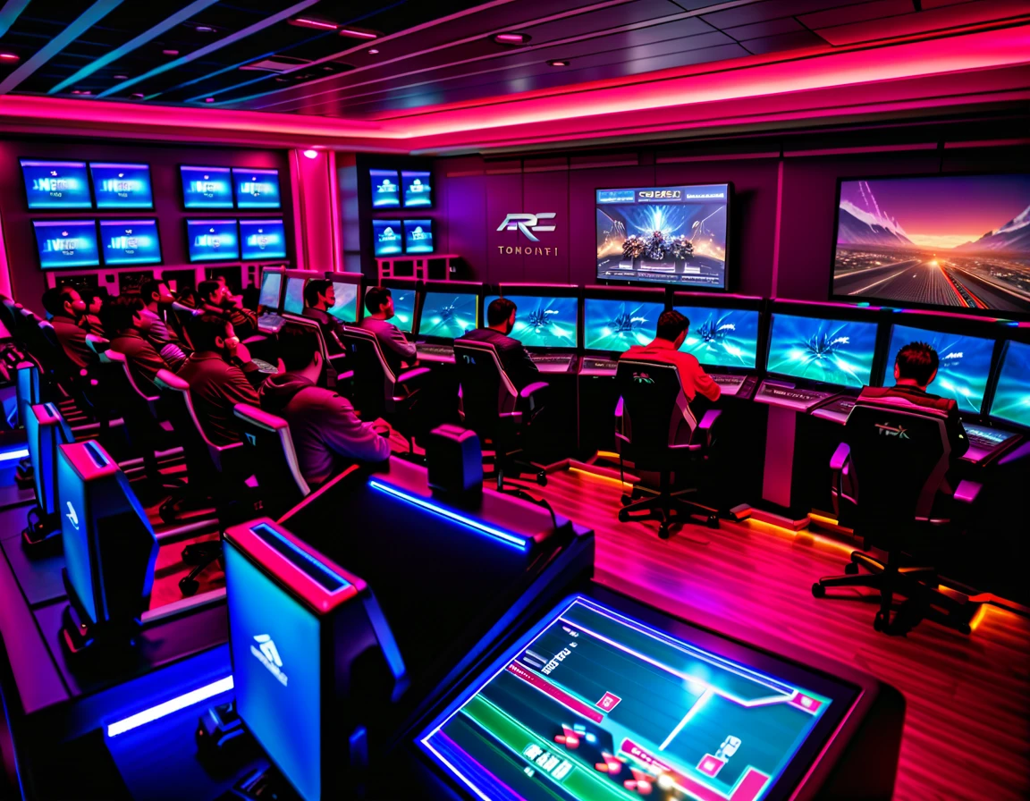 很多人坐在桌子旁玩game, Gaming Style, E-Sports, gamble, led gamble, gamble computers, Ark of Tomorrow, gamble room, The fourth race in StarCraft II, taken in 2 0 2 0, Qatar, Shot with Canon EOS R 6, playing games, Filmed in 2022, game