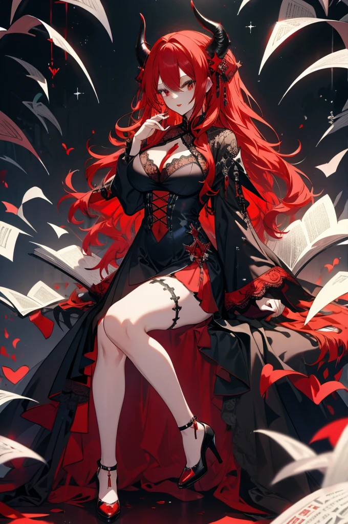 high resolution、Long Red Hair、Black Dress、devil、devil羽、
Big Breasts、Large thighs、High black heels、
Hand clean、Lipstick red、Lots of lace