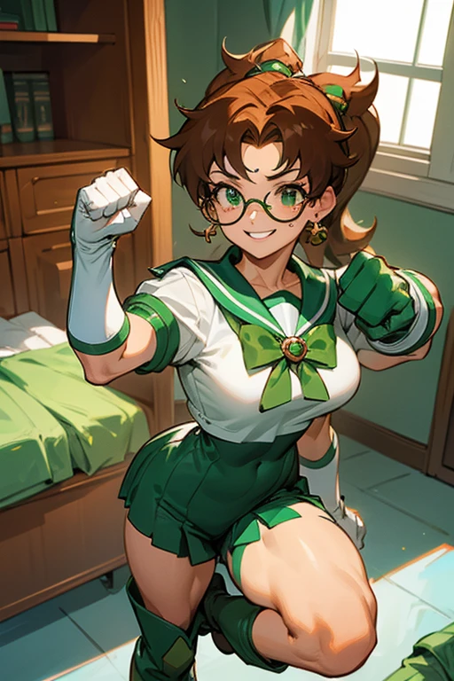 masterpiece, Highest quality, High resolution, Sailor Jupiter 1990s \(style\),、(Big Breasts)、expensive、Sweating all over the body、vapor、One man and one woman、Perverted scene of a man inserting his penis into a woman、綺麗なBig Breasts、Muscular、sexy、bold、Exposed vagina、Cowgirl、Face writhing in pleasure、The whole body is covered in sex fluids、Sweaty and muddy