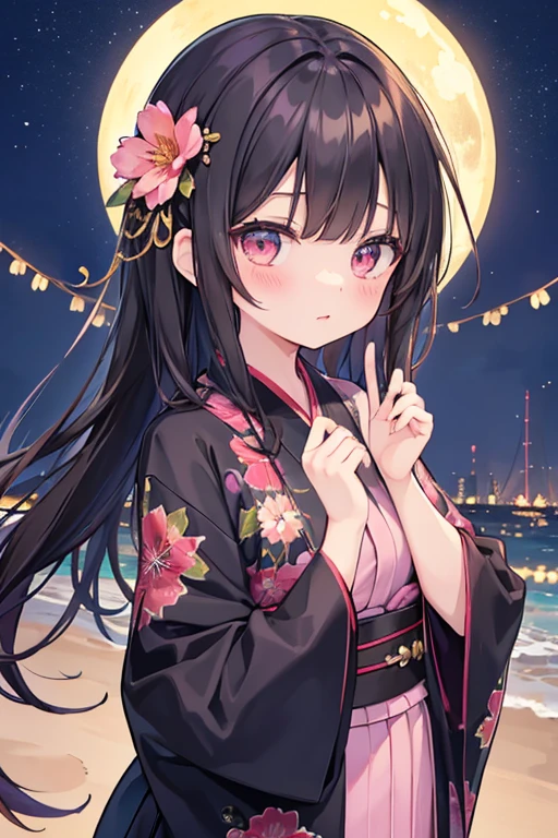 浴衣を着た大人のmalefemaleのカップル,Gazing at each other,Kissing together,美しい場所で愛し合う会うmalefemaleの二人,Black Hair_male,Black yukata_male,Straight Hair_male,Dark Chestnut Hair_female,Pale pink yukata_female,Floral Yukata_female,Flower Hair Ornaments_female,night,ベッドで溶け合うmalefemale