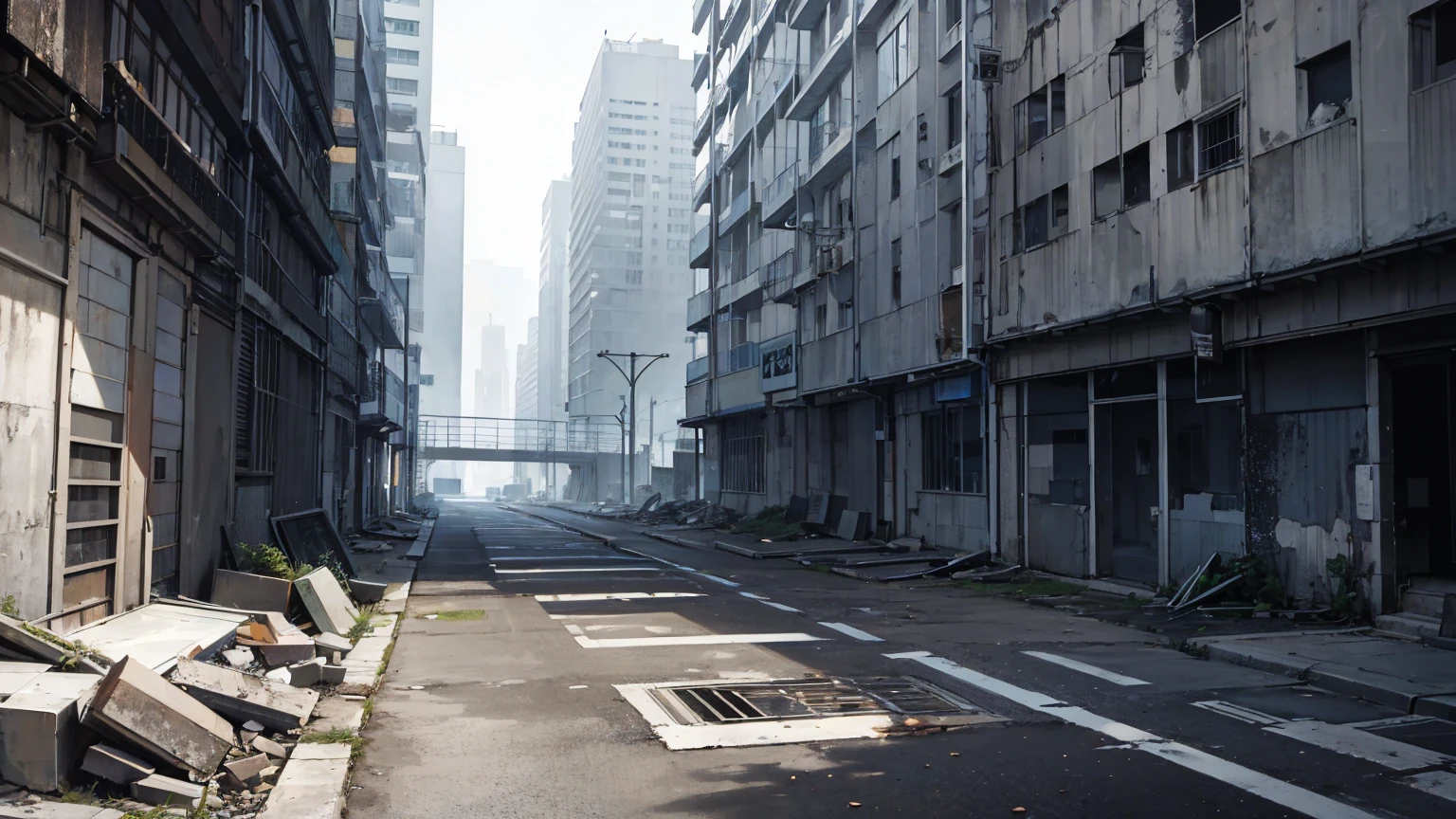 ash,Modern urban ruins , Gray tone,High-rise,Non-realistic
