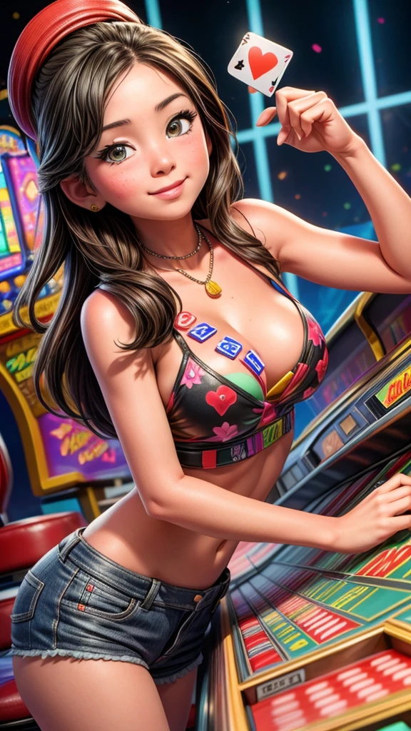 Las Vegas Casino、Girl wins big on slot machine、Congratulations from the guests around