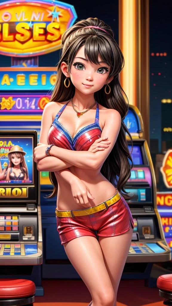 Las Vegas Casino、Girl wins big on slot machine、Congratulations from the guests around