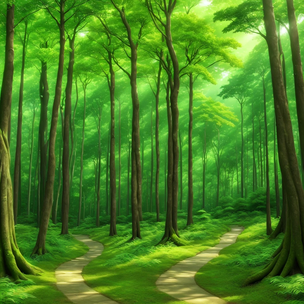 forest　Forest　Beautiful greenery　The light is shining　Vast　黄Beautiful greenery。