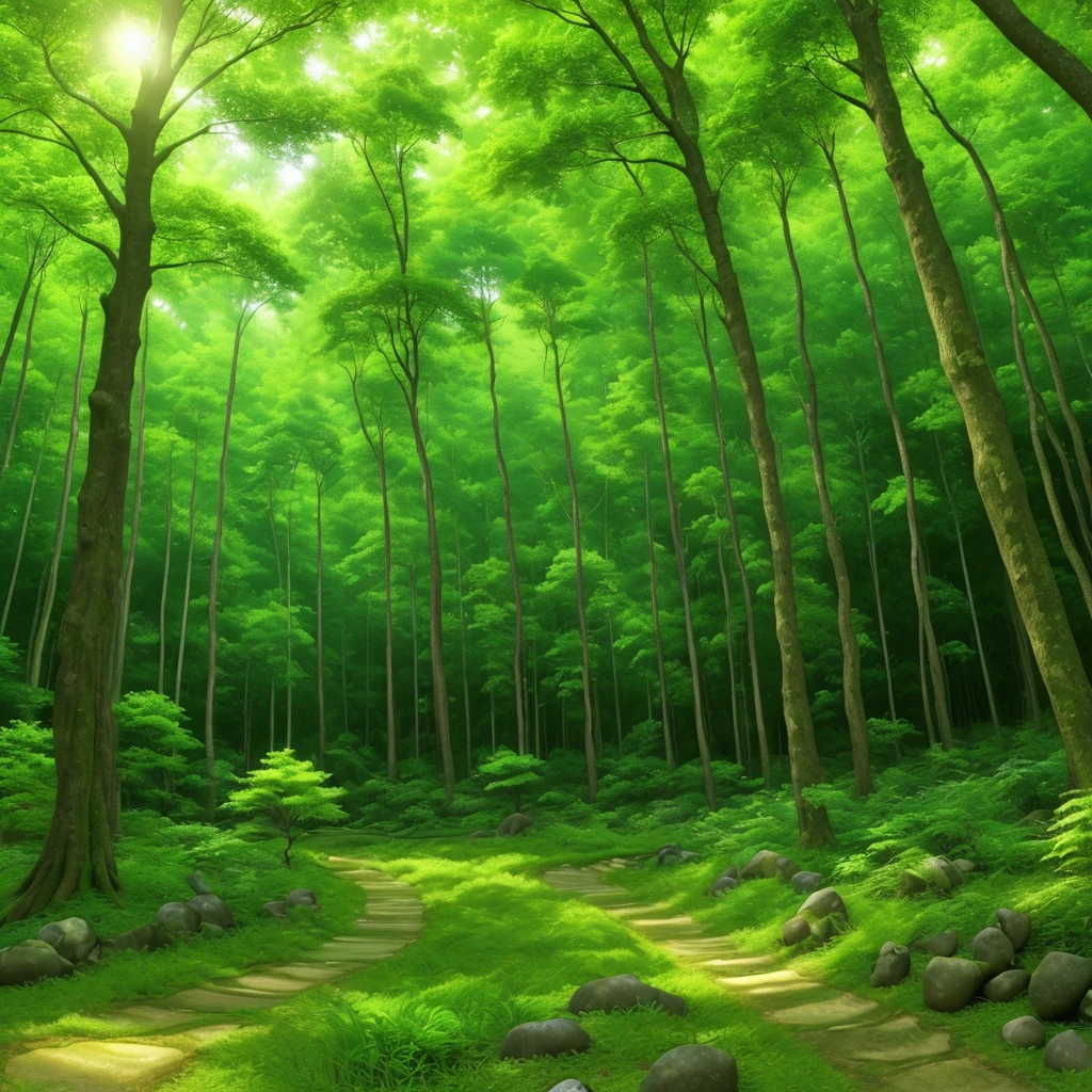 forest Forest Beautiful greenery The light is shining Vast 黄Beautiful greenery。