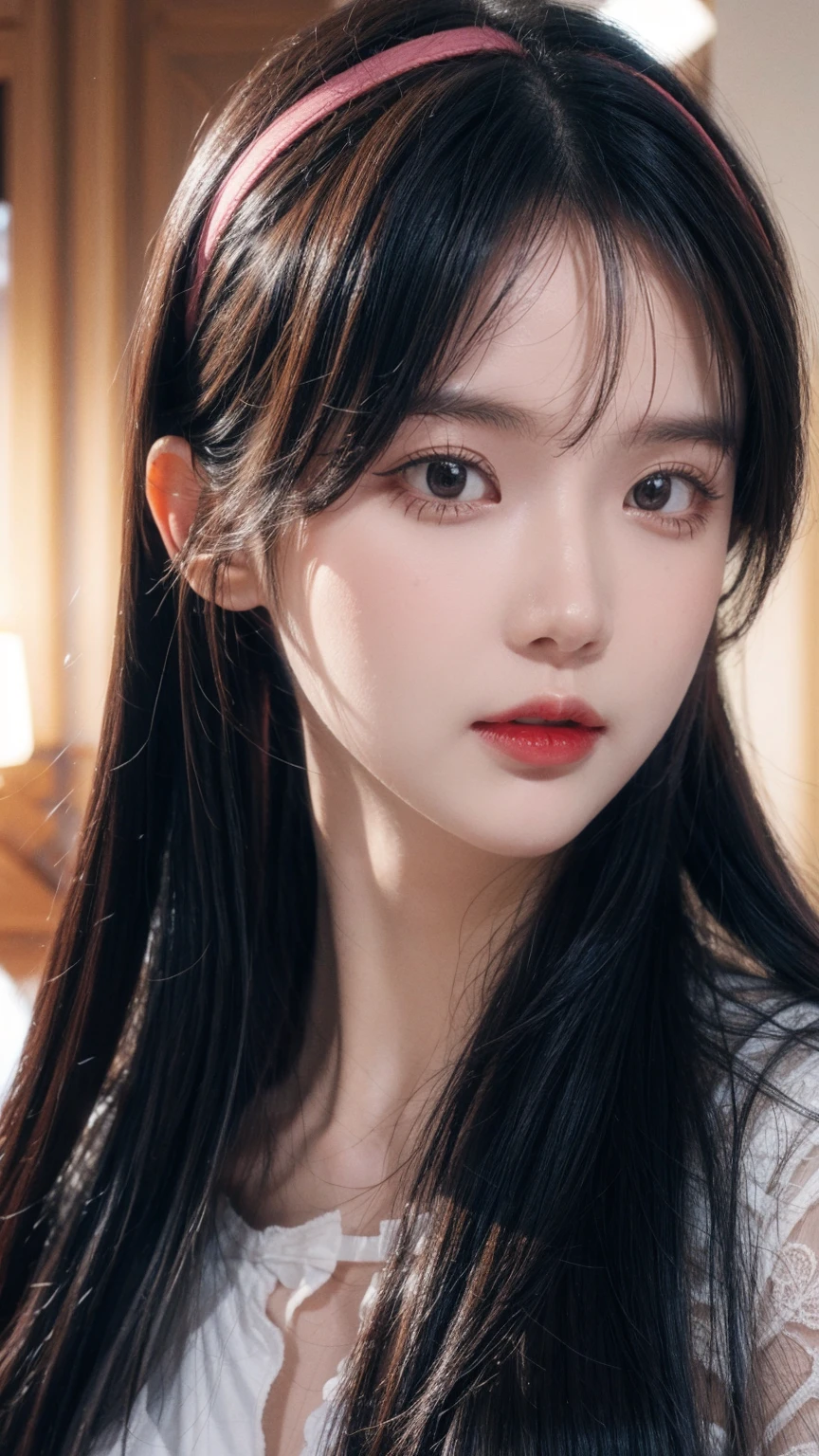 Colorful hair, Headband, Surrealism, light, close up, Ultra HD, High Detail, masterpiece