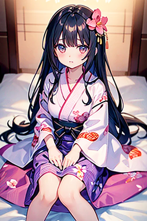浴衣を着た大人のmalefemaleのカップル,美しい場所で愛し合う会うmalefemaleの二人,Black Hair_male,Black yukata_male,Straight Hair_male,Dark Chestnut Hair_female,Pale pink yukata_female,Floral Yukata_female,Flower Hair Ornaments_female,night,Lovers melt in bed,彼は彼femaleを抱きしめる