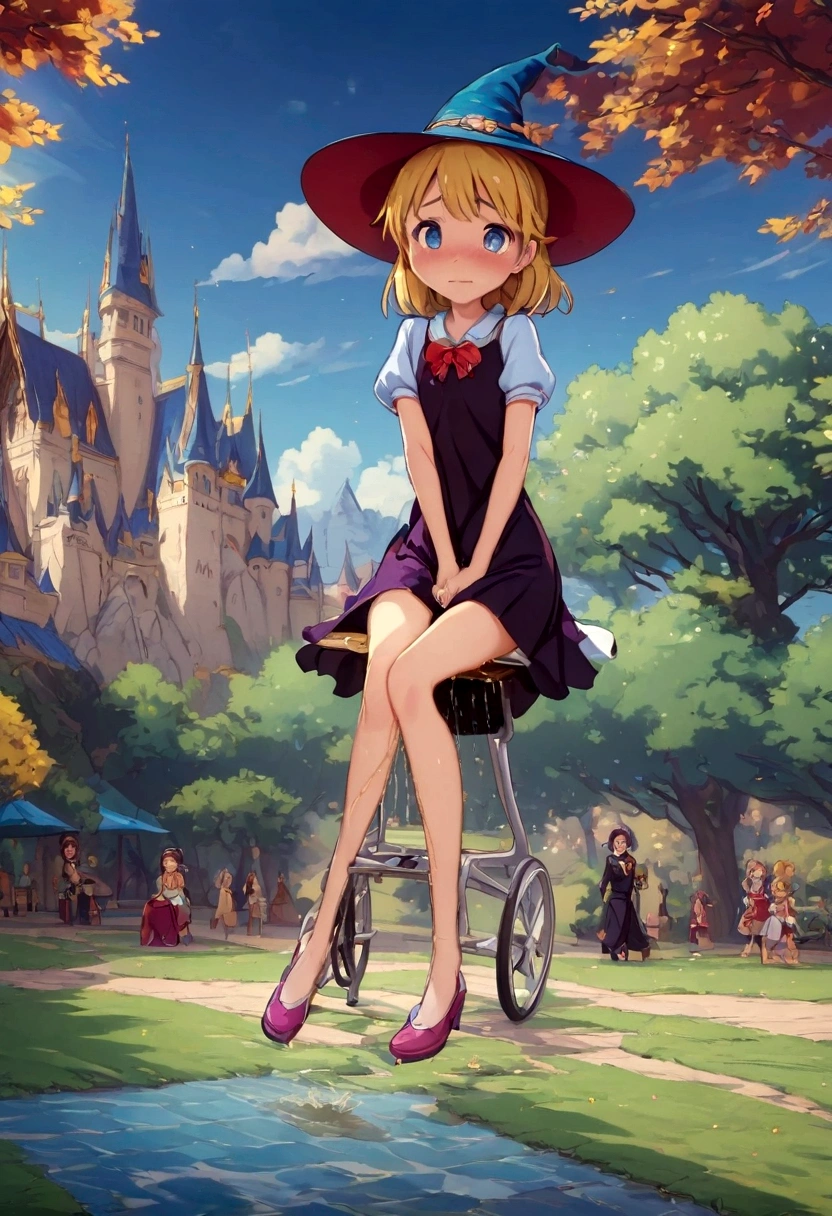 Anime. 1 girl. Baby. Princess. Blonde. Long hair. Blue eyes. Beautiful eyes. Perfect eyes. Expressive eyes. Eyes covered with a faded film. Blind eyes. Blind. Ideal face. Ideal anatomical body. Beautiful long legs. Beautiful body. Beautiful nose. ************. Embarrassment. Blush. Beautiful character design. Shiny skin. Light white dress. Shoes. Hair decorations. Disabled person. Paralytic. Sitting. Wheelchair. Hands on crotch. Urinary incontinence. Wants to pee. She needs to pee. She has a strong, desperate urge to pee. He squeezes his crotch tightly. Rubs copper. Slight lean forward. She peed herself. Fantasy city. A park. Date. He takes off his wet panties. Tears in my eyes. Cry. Snot flows from the nose. Full body. nsfw. Official art. Extremely detailed CG Unity 8k wallpaper. Ideal lighting. Ultra high resolution 4K. Super detailed 8K. A high resolution.