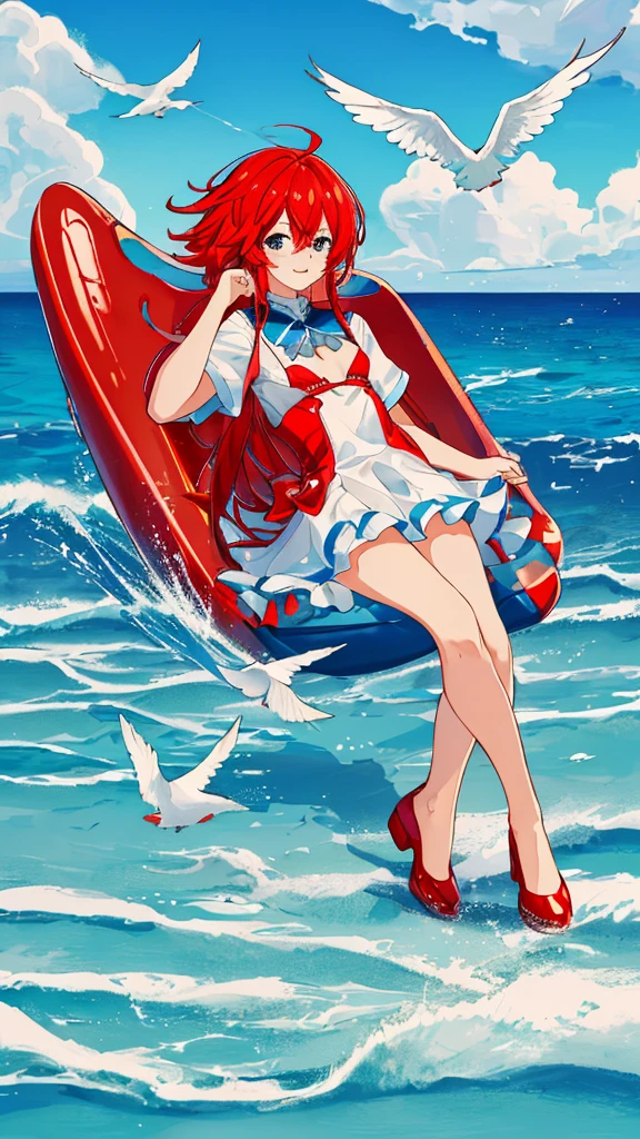 (best quality,4k,8k,highres,masterpiece:1.2),ultra-detailed),blue-sky,baiyun,Birds in the distance,the sea, red submarine in water, Expansive picture,Faraway view,landscape,ocean waves,peaceful,tranquil,fresh air,serene atmosphere,soft sunlight,subtle breeze,seagulls flying,scenic beauty,,vibrant colors,sky reflection on the sea surface,,no trees, no island,blue sky in the background,splendid beauty of nature,relaxing environment, full Background, no annoying character, get rid of the character, delete the character, kill the character, Background only, scenery only, red submarine, extreme detail, close up, beach shores, not too far from camera, close to camera, super close up, extremely super close up beach shores to camera, anime style