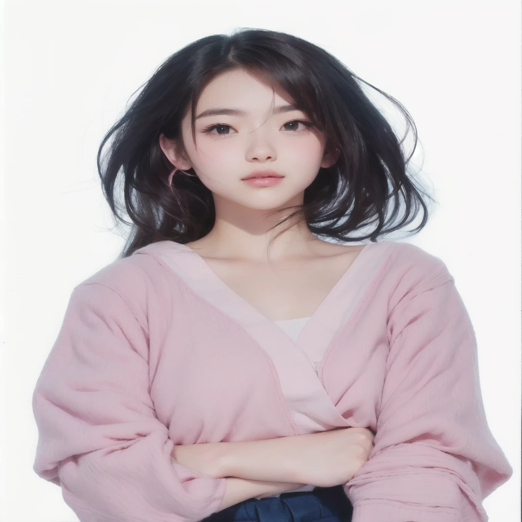 Beautiful Cute girl with long hair and pink