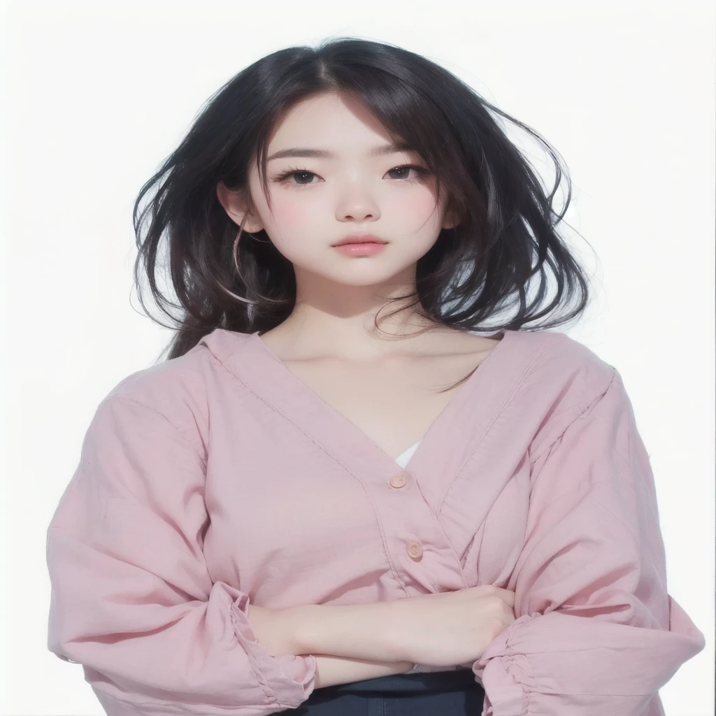 Beautiful Cute girl with long hair and pink