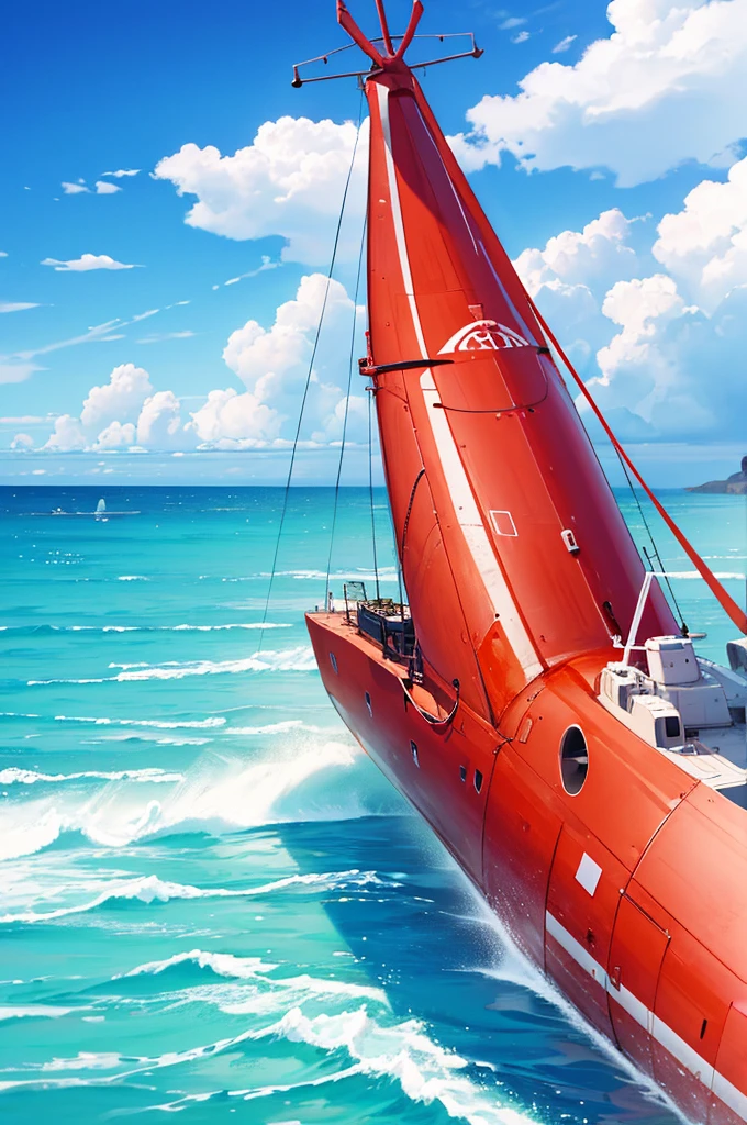 Landscape pictures,the sea,Skysky, a red submarine ship, red submarine, One-line connection,4k,gracefulness,brightly,wide