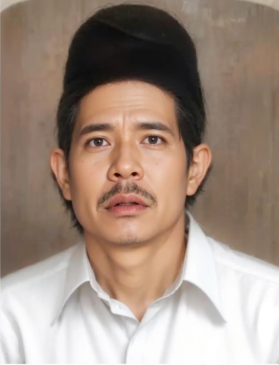 A realistis indonesian man face age 40 years wear a white shirt,ultra hd 8k