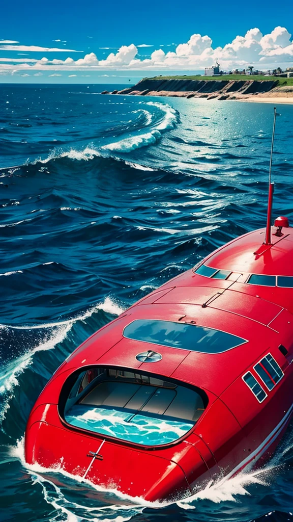 Currents,Sky,blue,magic, a red submarine in the water, ocean