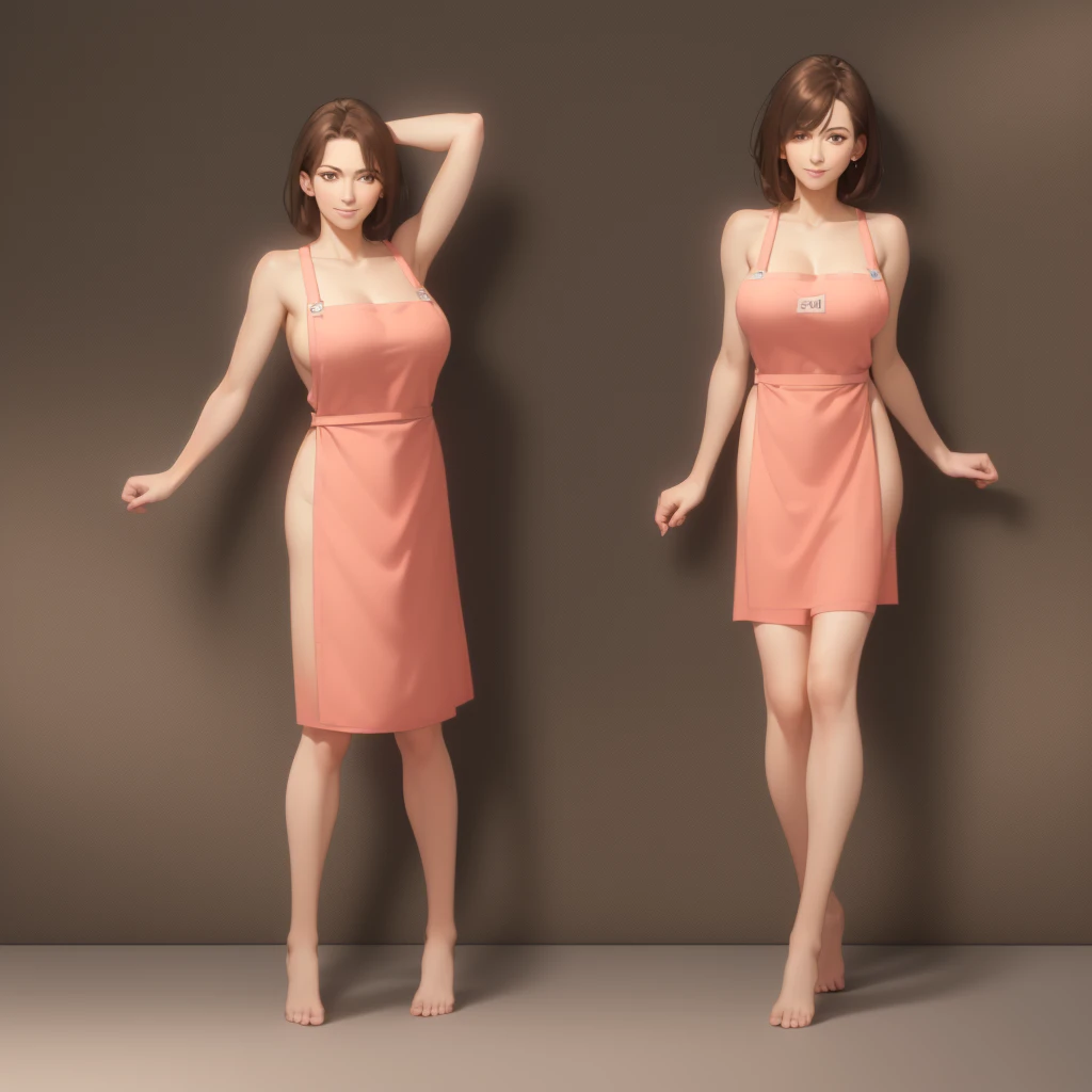 ((highest quality, 8K, masterpiece, Portraiture: 1.3)), ((If you look at this:1.4)), Attractive Mature Woman, (1 person:1.3), slender:0.35,Narrow waist:1.3,Thin and beautiful legs:1.3,(Brown hair up),(Big Breasts:1.5),(Large pelvis:0.8), smile:0.2、(((Mature Woman))), (((56 years old))),Sexual charm,((Wearing an apron naked:1.3)),((Put your arms behind your head:1.3)),(kitchen)