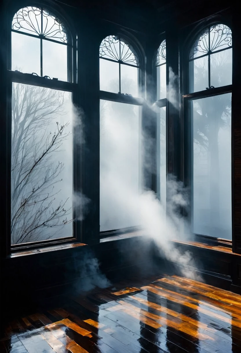 There is a lot of fog and steam on the windows,A pair of tearful eyes