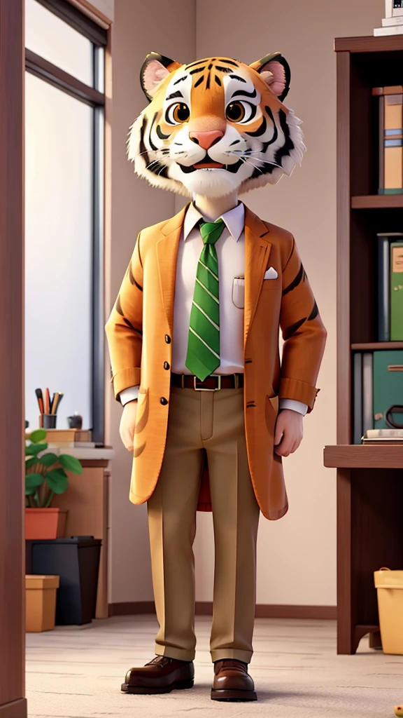 A tiger in office clothes is standing in the hospital