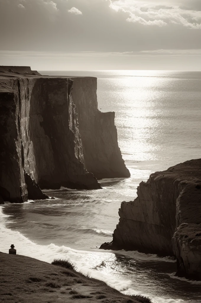 Landscape of a cliff with sea, in brown brown filter 