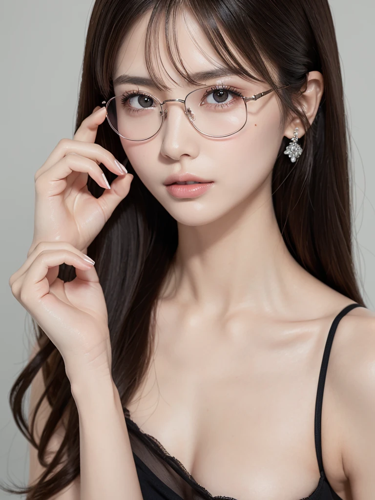 （（Adileen，Wearing glasses，brunette color hair））， randome pose， （An extremely delicate and beautiful work）， （tmasterpiece）， 1girl， An extremely detailed and elegant wedding dress， head gear， highly  detailed， long whitr hair， Enchanted expression， beautiful and clear eyes， Green eye pupils， delicatenecklace， Delicate earrings， Simple blurred background， Extreme detail description， big breasts beautiful， big breasts enchanting， hyperdetailed painting， s delicate face， exquisite body， fine collar bone，lovely lips， Behind the softness， mix4，（8k， RAW photos， best qualtiy， tmasterpiece：1.2）， （realisticlying， photograph realistic：1.37）， 1girll， adolable， view over city， the night， Sateen， dampness， profesional lighting， photon maping， Radio City， physically-based renderingt， full bodyesbian