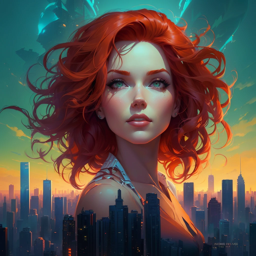 a close up of a woman with red hair in a city, rhads and lois van baarle, martin ansin artwork portrait, inspired by Lois van Baarle, artgerm julie bell beeple, beautiful art uhd 4 k, stunning digital illustration, alice x. zhang, stylized urban fantasy artwork, jen bartel, beautiful digital artwork