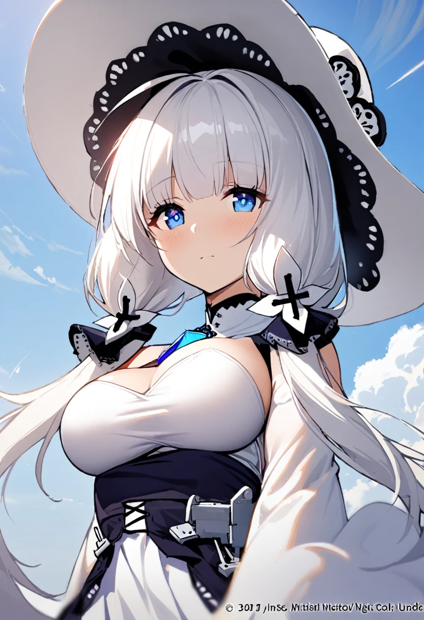 1girl,illustrious (azur lane),azur lane,upper body,looking at viewer,sky,