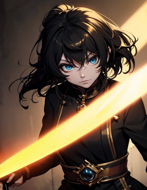 picture, A woman dressed in black and gold and holding a sword (Fantasy style demo:1)