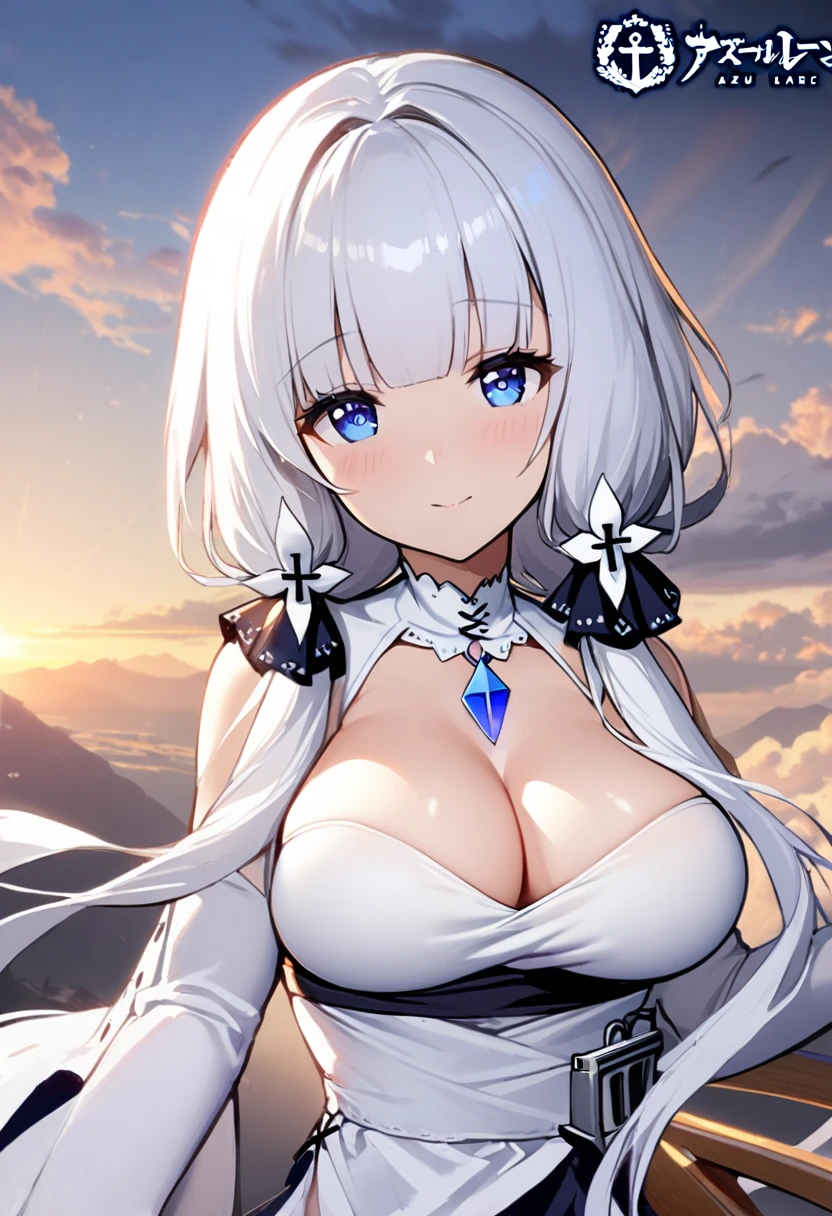 1girl,illustrious (azur lane),azur lane,upper body,looking at viewer,sky,