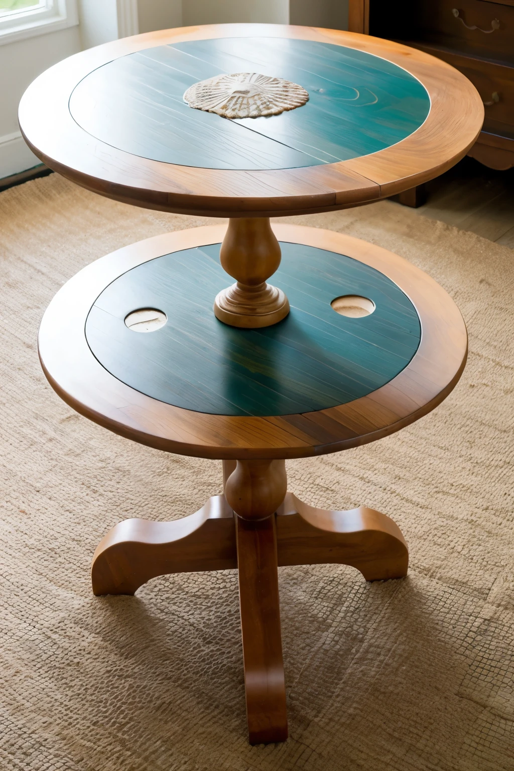 ((Best Quality)), ((Masterpiece)), (detailed), 1 A table in the shape of a sea shell