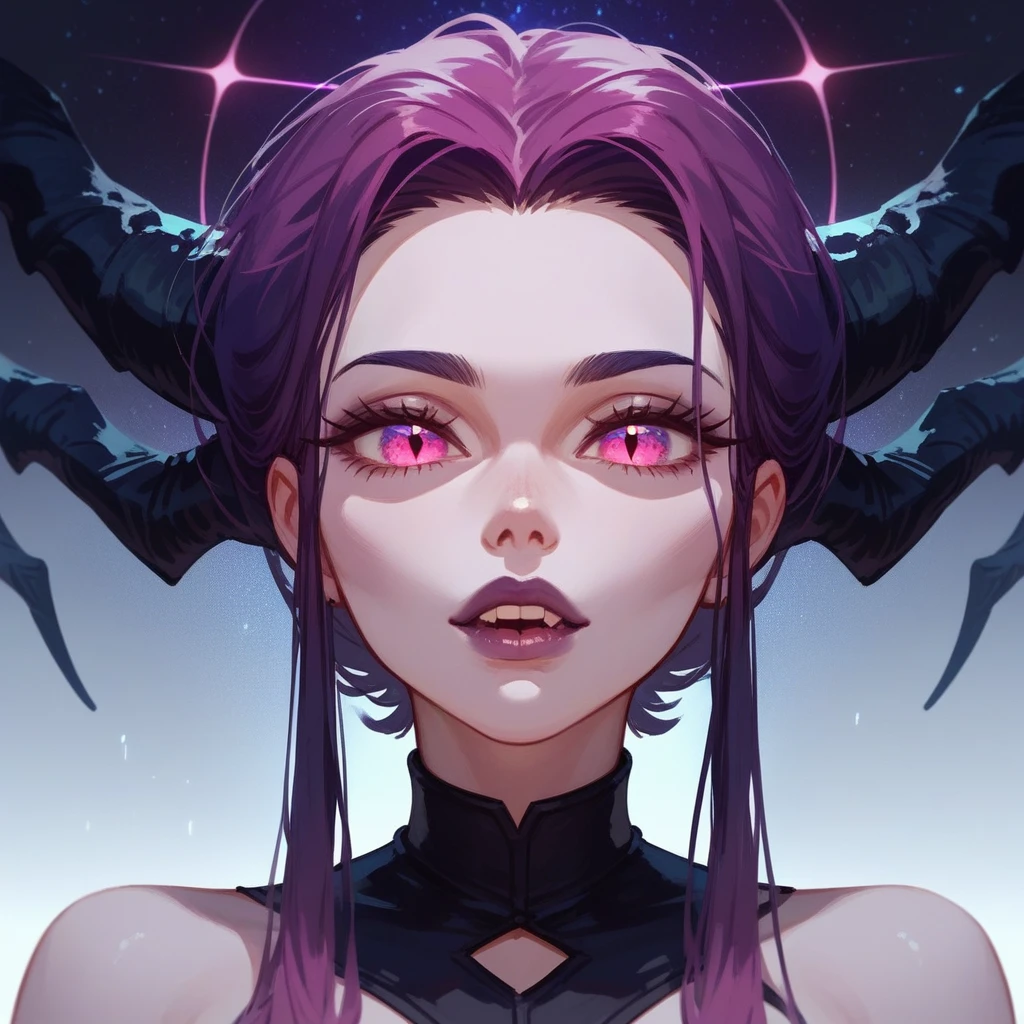 Head tilted up, black and magenta veins of cosmic darkness,  black hole, (score_9,score_8_up,score_7_up,score_6_up,score_5_up,score_4_up)
