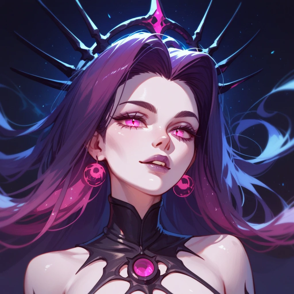 Head tilted up, black and magenta veins of cosmic darkness, black hole, (score_9,score_8_up,score_7_up,score_6_up,score_5_up,score_4_up)