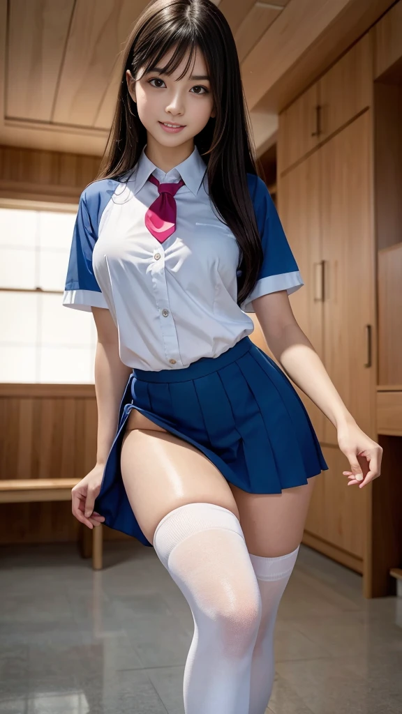 (8K, Highest quality, masterpiece:1.2, RAW Photos), One girl, (e schrl, Idol, beautiful girl, Baby Facenee socks:1.2, Skin Dentition:1.5), (Small beautiful butt:1.2, Thin thighs:1.2, Tight waist), Delicate skin, (night, (Dark Room)), Beautiful Bangs, nice, (Clothing and uniforms:1.3), (Attractive breasts:1.2), (Mouth closed:1.2, Beautiful Eyes, Fine grain, Detailed Iris, Beautiful Lips, Beautiful Nose, Beautiful Face), (primary color:1.5), (Beautiful sparkling eyes:1.3), (Detailed eyes and face:1.3, Professional photography techniques), (Detailed hands:1.2), (Gaze at the viewer, blush:1.2, Meaningful smile), (Perfect Anatomy:1.3), (Photorealism:1.3), (Sexy underwear is visible:1.2)