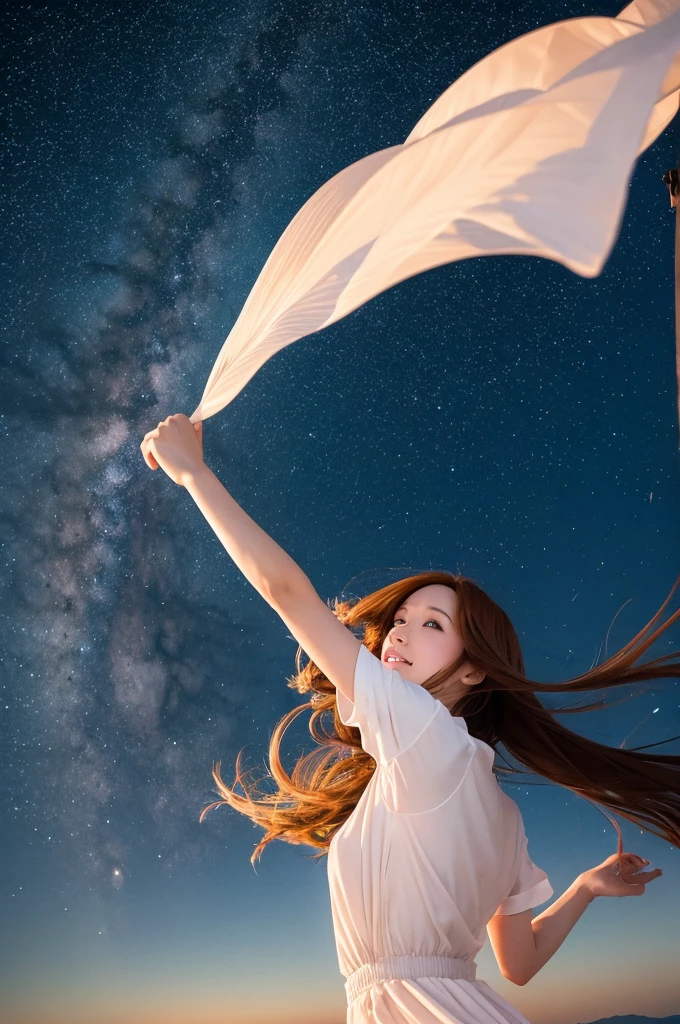 Orihime flying towards the starry sky