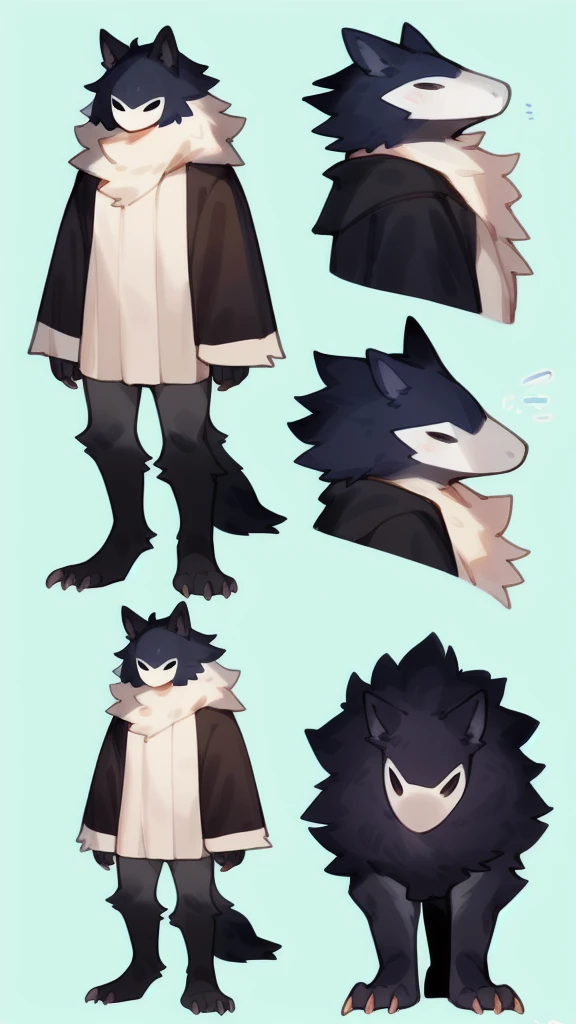 solo, furry, full body, ((by bebebebebe)), (fluffy gray feral monster), thick scruffy fur all over body:1.3, humanoid, brutish, think sharp claws, ((hair monster)), no face, (character sheet), no clothes, puffy fur, tall, no mask,