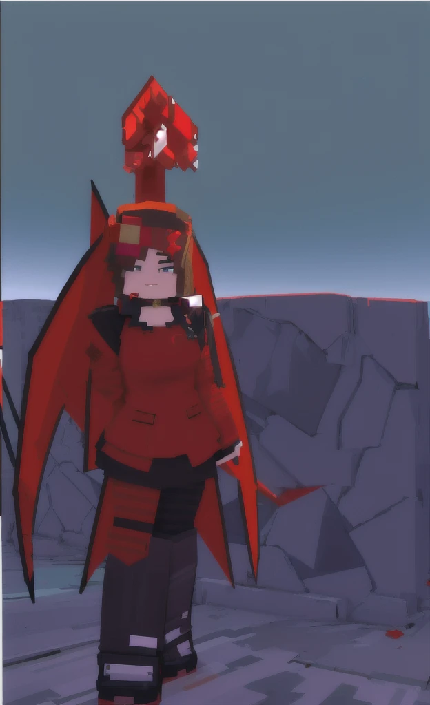 cartoon of a Girl in a red and black outfit with a blade, red demon cloak, villain wearing a assassin suit, red hooded assassin, crimson attire, assassin