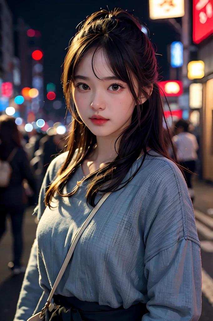  2 girl, Tokyo street,night, cityscape,city lights, upper body,close-up, 8k, RAW photo, best quality, masterpiece,realistic, photo-realistic,