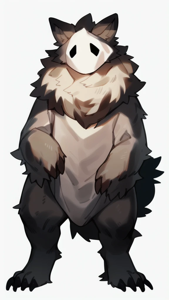  solo, furry, full body, ((by bebebebebe)), (fluffy gray feral monster), (thick scruffy fur all over body:1.3), humanoid, brutish, think sharp claws, ((hair monster)), no face, (in white background), clothes, puffy fur, tall, no mask,