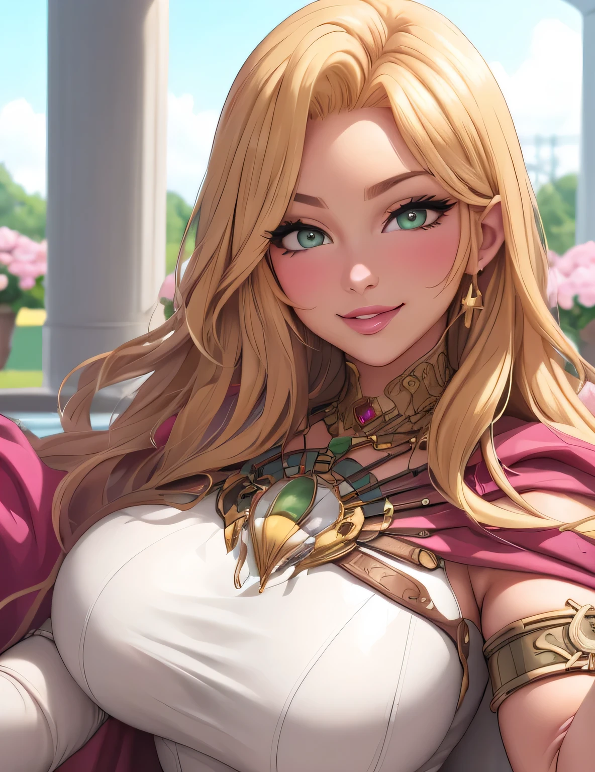 fe_elimine, gloves, white dress, elbow gloves, single glove, long dress, cape, jewelry, white gloves, armlet, bracelet, circlet, gold trim, (masterpiece, best quality, 8k, HD, ultra-detailed), realistic style, garden 2.0, looking at viewer 2.0, blushing, beautiful eyes, facing camera 2.0, face shot 2.0, very sexy smile 2.0, very luscious lips 2.0, facing camera 2.0, very heavy eyeshadow 2.0, very heavy makeup 2.0, very thick lips 2.0, very glossy lips 2.0, very pouty lips 2.0, lustrous skin 2.0, shiny skin 2.0, very beautiful 2.0, very curvy 2.0, very sexy 2.0, very thick 2.0, skindentation 2.0, very sexy smile 2.0, very luscious lips 2.0, facing camera 2.0, very heavy eyeshadow 2.0, very heavy makeup 2.0, round face, very thick lips 2.0, very glossy lips 2.0, very pouty lips 2.0, lustrous skin 2.0, shiny skin 2.0, very beautiful 2.0, very curvy 2.0, very sexy 2.0, very thick 2.0, very gigantic lips 2.0, very sexy smile 2.0, very luscious lips 2.0, very heavy eyeshadow 2.0, very heavy makeup 2.0, round face, very thick lips 2.0, very glossy lips 2.0, very pouty lips 2.0, lustrous skin 2.0, shiny skin 2.0, very beautiful 2.0, very curvy 2.0, very sexy 2.0, very thick 2.0, very toned 2.0, very sexy smile 2.0, very luscious lips 2.0, very toned 2.0, very toned 2.0, very sexy smile 2.0, very luscious lips 2.0, wide hips 2.0, very gigantic thighs 2.0, very small waist 2.0, very thick thighs 2.0, skindentation 2.0, very heavy eyeshadow 2.0, very heavy makeup 2.0, round face, very thick lips 2.0, very glossy lips 2.0, very pouty lips 2.0, lustrous skin 2.0, shiny skin 2.0, very beautiful 2.0, very curvy 2.0, very sexy 2.0, very thick 2.0, very gigantic breasts 2.0, very sexy 2.0, very gigantic lips 2.0, very thick thighs 2.0, hourglass waist 2.0, very close up shot 2.0, very close up shot 2.0, face shot 2.0, face shot 2.0, face shot 2.0, face shot 2.0, face shot 2.0, face shot 2.0, face shot 2.0, face shot 2.0, very close up shot 2.0, very close up shot 2.0, face shot 2.0