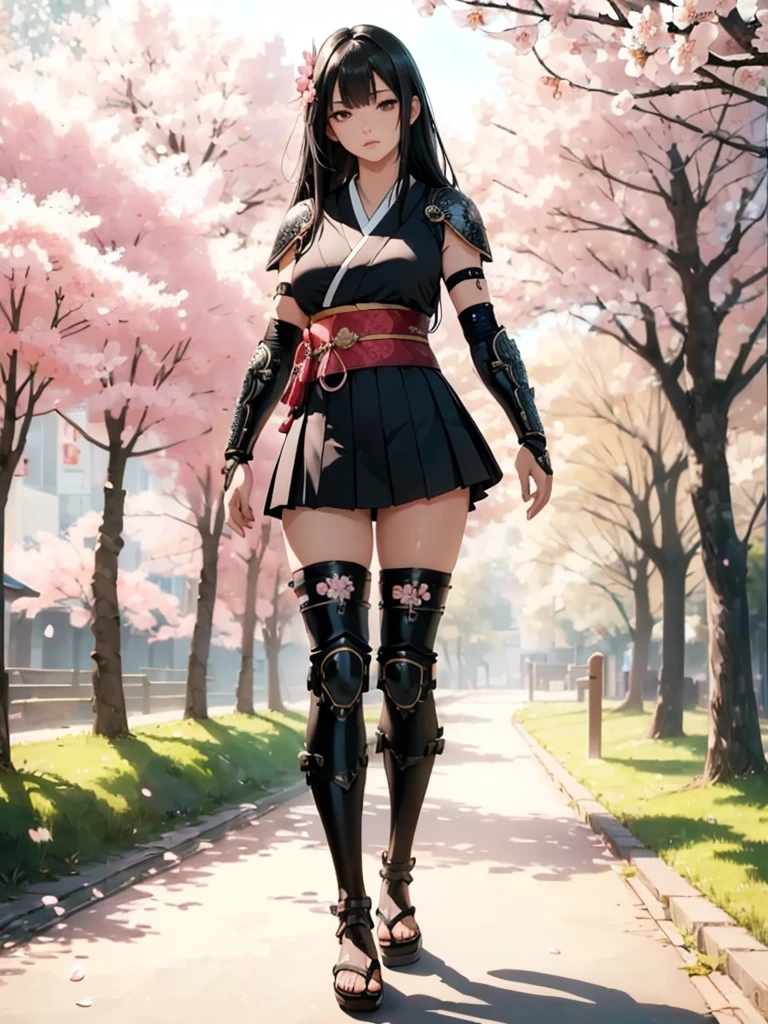 ((1girl, solo)), beautiful body, (perfect anatomy, perfect body, perfect hands, perfect legs), (five fingers:1.5), natural proportions, sexy body, large breasts, cowboy shot BREAK
((extremely detailed face)), (beautiful detailed eyes:1.6), (realistic pupils, realistic iris:1), expressive eyes, looking at viewer, (clear eyes:1.3), (hyperrealistic:1.2), (detailed skin texture:1.2), smooth skin, (black hair:1.5), (red eyes:1.3), long hair, (straight hair:1.5), ((blunt bangs)), (detailed lips:1.2), (attractive lips:1.1), (glossy lips:1.1), (parted lips), perfect face, perfect eyes BREAK
Samurai, japanese clothes, (short kimono:1.5), sleeveless, elbow gloves, (arm guard:1.5), ((micro mini skirt)), pleated skirt, black skirt, zettai ryouiki, thighs, black thighhighs, (greaves:1.3), skindentation, tassel, shimenawa BREAK
Outdoors, day, (spring:1.3), (((cherry blossoms))), nature, ((trees)), ancient japan, medieval fantasy BREAK
(masterpiece:1.5), anime-style, top quality, best quality, (beautiful and aesthetic:1.2), (ultra detail:1.5), Ultra-detailed depiction, Ultra-precise depiction, extremely detailed 8k illustration, high resolution, (highly detailed shading:1.2), (realistic lighting:1.4), perfect lighting, vibrant colors, dynamic tones, striking hues, 8k, absurd resolution, perfect shadows, hdr, UHD, ambient lighting, realistic, ultra-realistic, photo realistic, highly detailed, rich detail, luminous colors, fine texture, intricate design, professional illustration, (soft light:1.2), (illustration:0.7)
